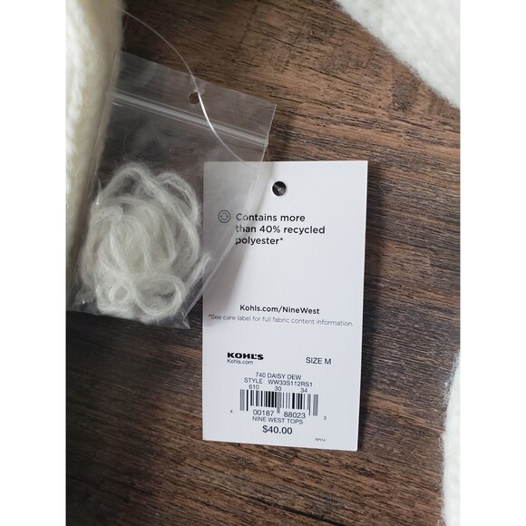 Womens Nine West Cream Fuzzy Oversized Sweater, Sz M - Picture 3 of 5